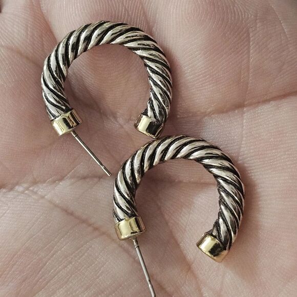 Chic Two Tone Cable Twist Hoop Earrings - Picture 4 of 4
